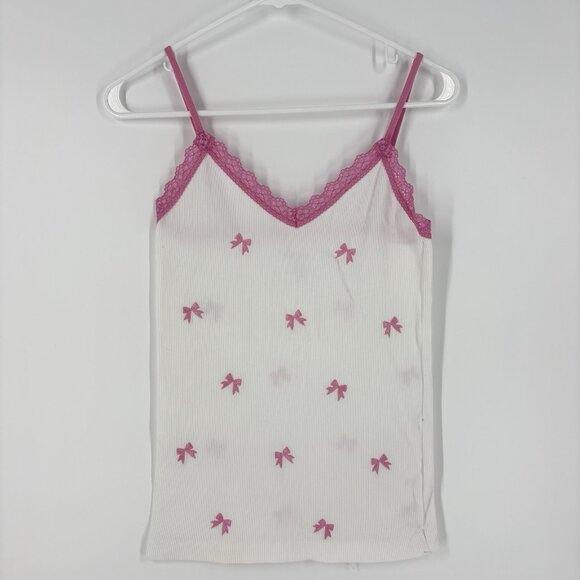 Vintage Victoria Secret Pink Cami White Pink Embroidered Bows Size Medium Y2K - Picture 1 of 6